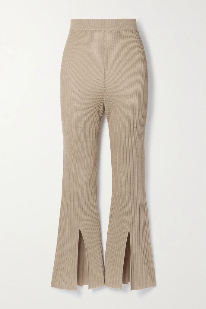 Dalia Ribbed-knit Flared Pants - Tan
