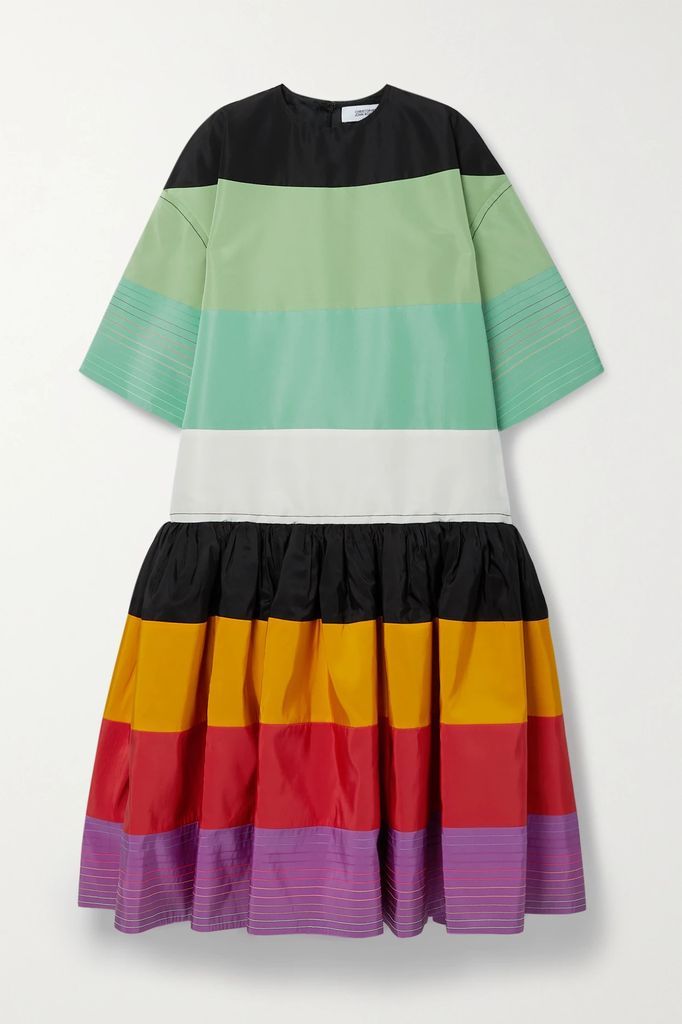 Oversized Color-block Silk Midi Dress - Black