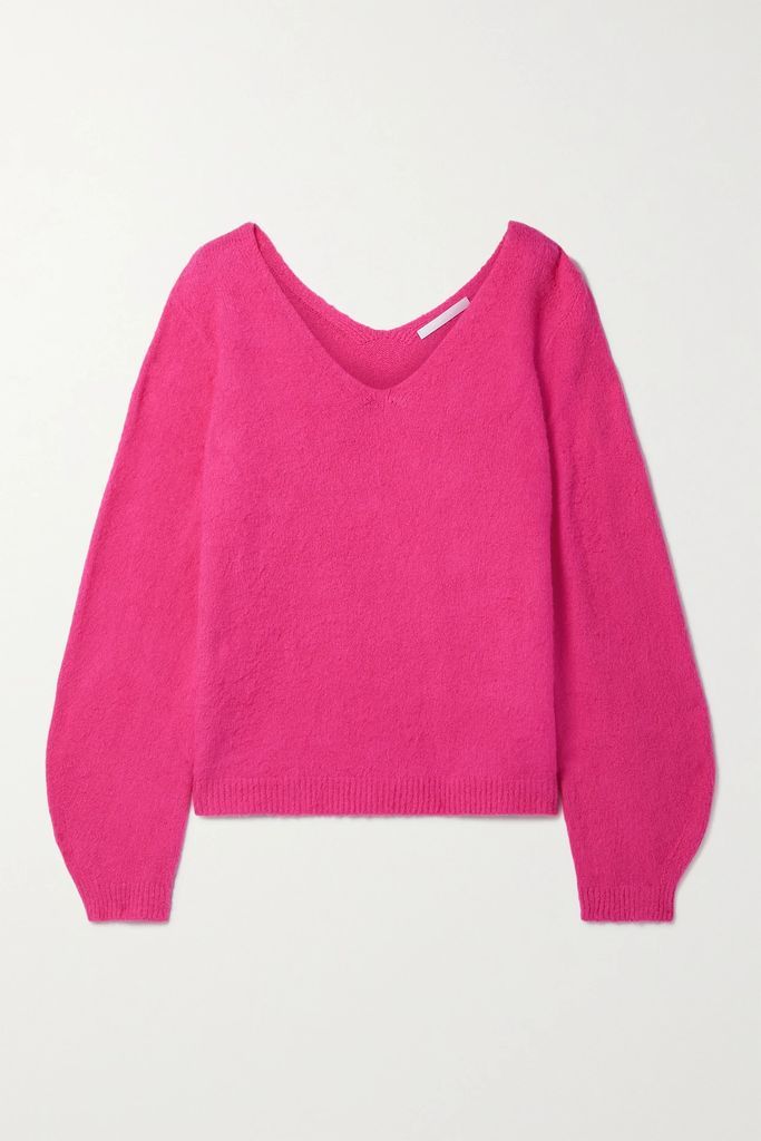 Brushed Cotton-blend Sweater - Bright pink
