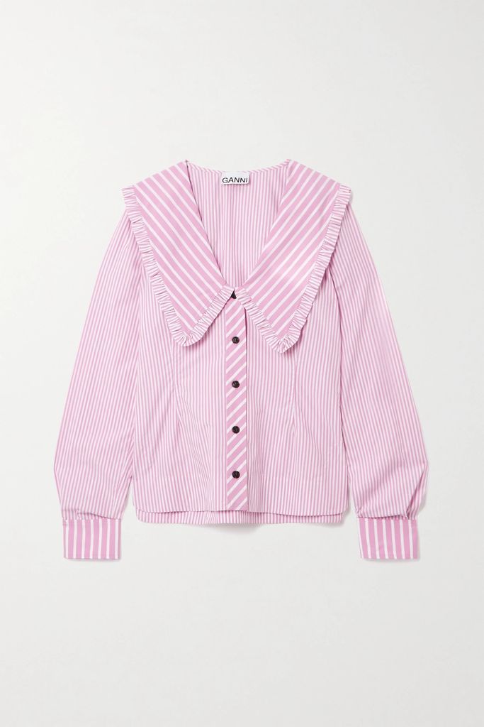 Ruffled Striped Organic Cotton-poplin Blouse - Baby pink