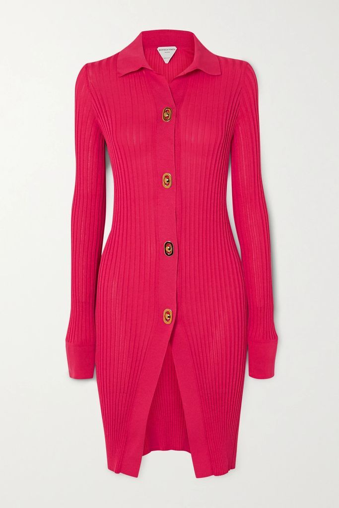 Ribbed Cotton And Silk-blend Cardigan - Pink