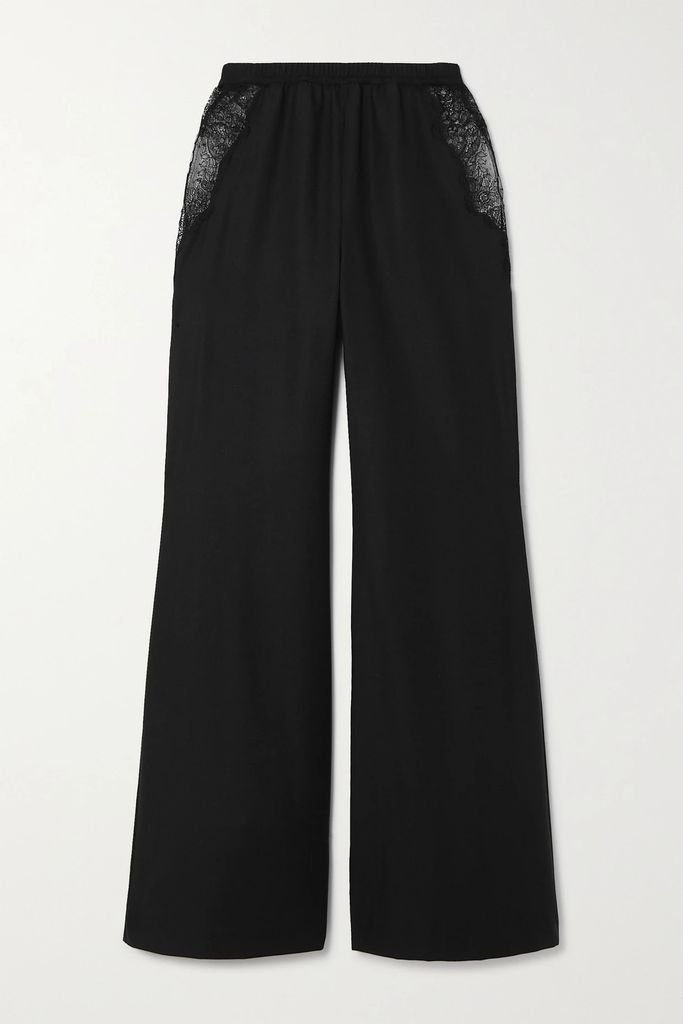 Enrica Lace-trimmed Cashmere Wide-leg Pants - Black