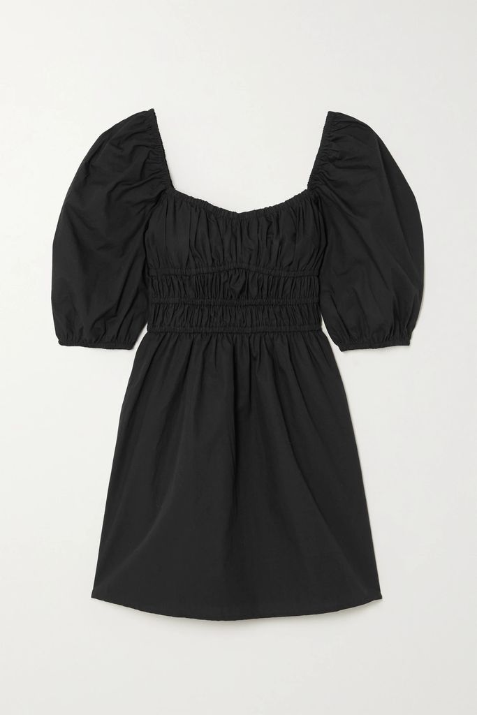 + Net Sustain Marinelli Shirred Cotton-poplin Mini Dress - Black
