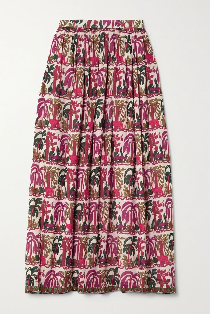 Where Is My Head At Pleated Printed Cotton-voile Skirt - Pink