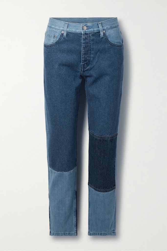Patchwork High-rise Straight-leg Jeans - Indigo