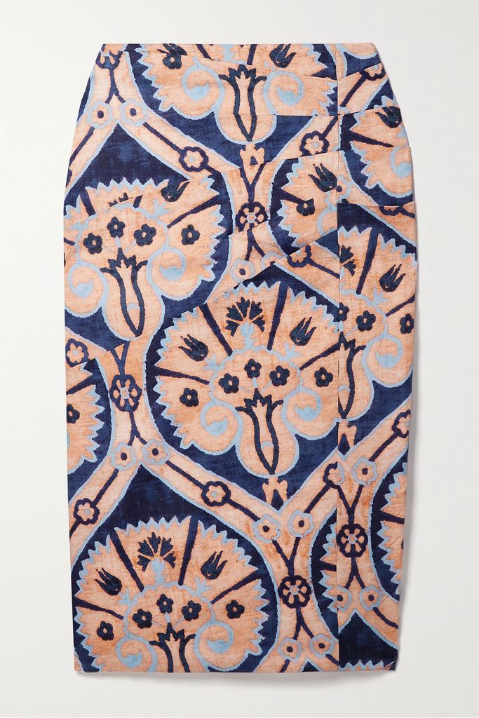 + Net Sustain The Line Of Descendent Floral-print Linen Midi Skirt - Blue