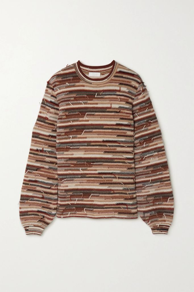 Frayed Striped Cashmere And Wool-blend Sweater - Beige