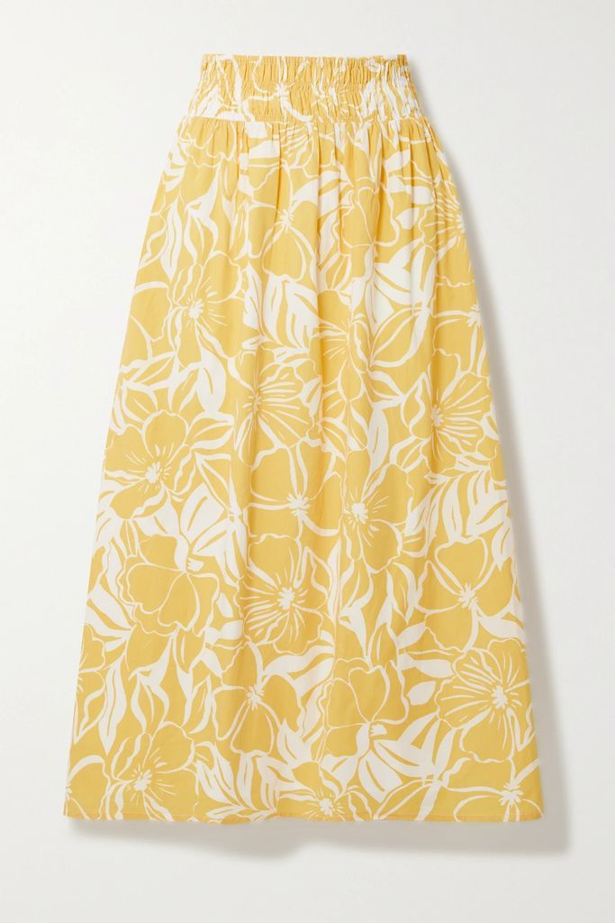 + Net Sustain Kiera Shirred Floral-print Cotton-poplin Midi Skirt - Marigold