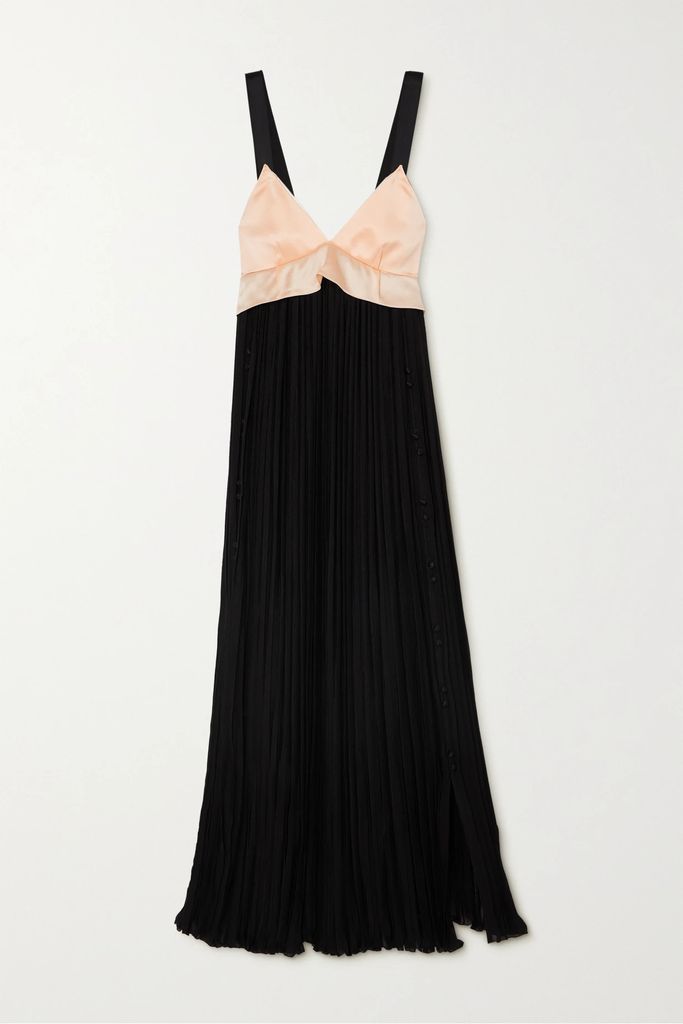 Two-tone Pleated Silk Gown - Beige