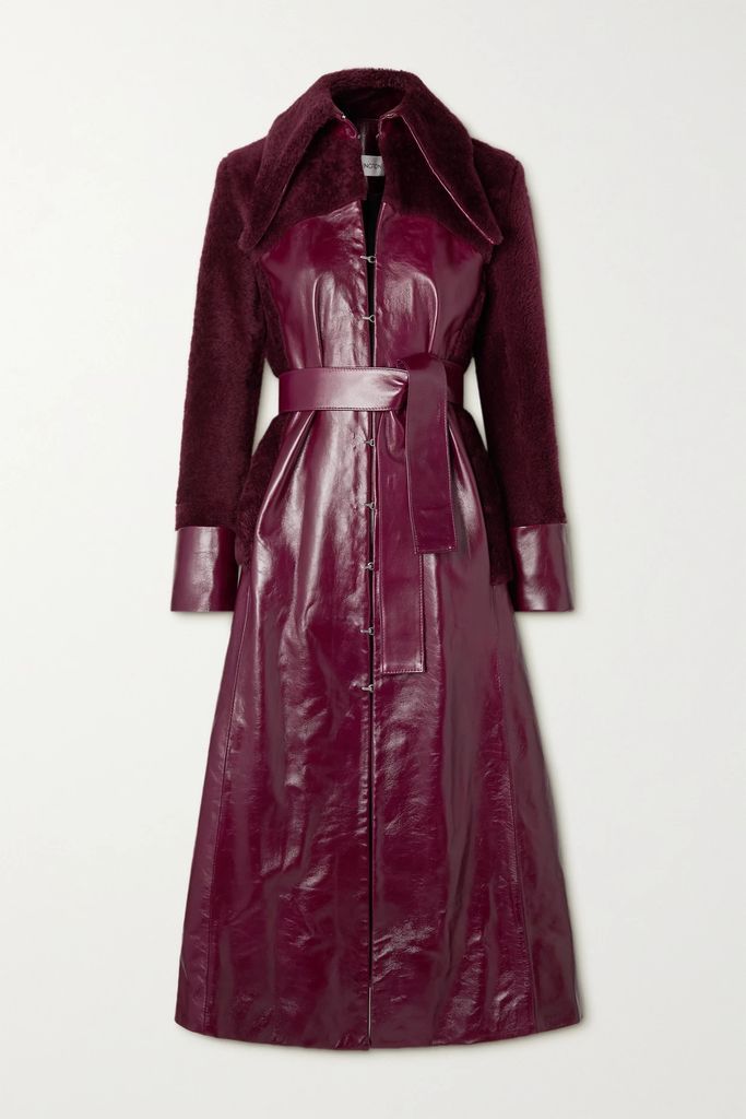 Telica Leather And Shearling Coat - Burgundy