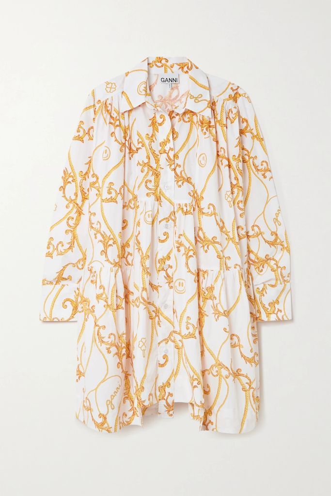 Printed Organic Cotton-poplin Mini Shirt Dress - Ivory