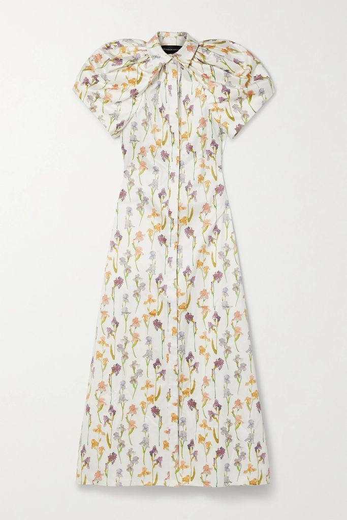 Iris Open-back Floral-print Cotton Midi Shirt Dress - White