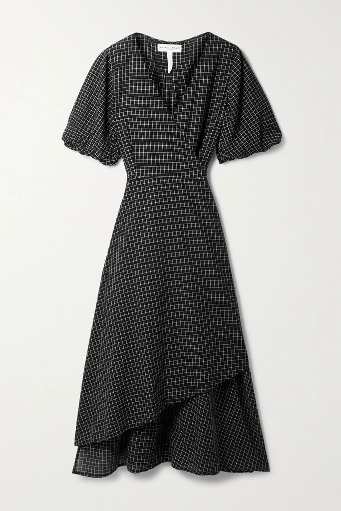 Avignon Checked Organic Cotton-voile Midi Wrap Dress - Black