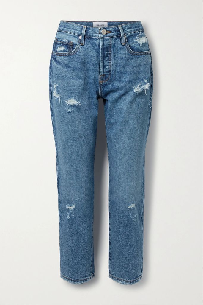 Le Original Distressed Cropped High-rise Straight-leg Jeans - Mid denim