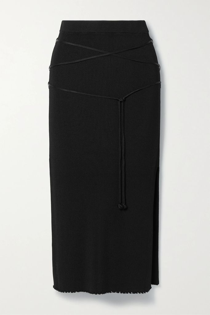 Tassenka Ribbed-knit Midi Skirt - Black
