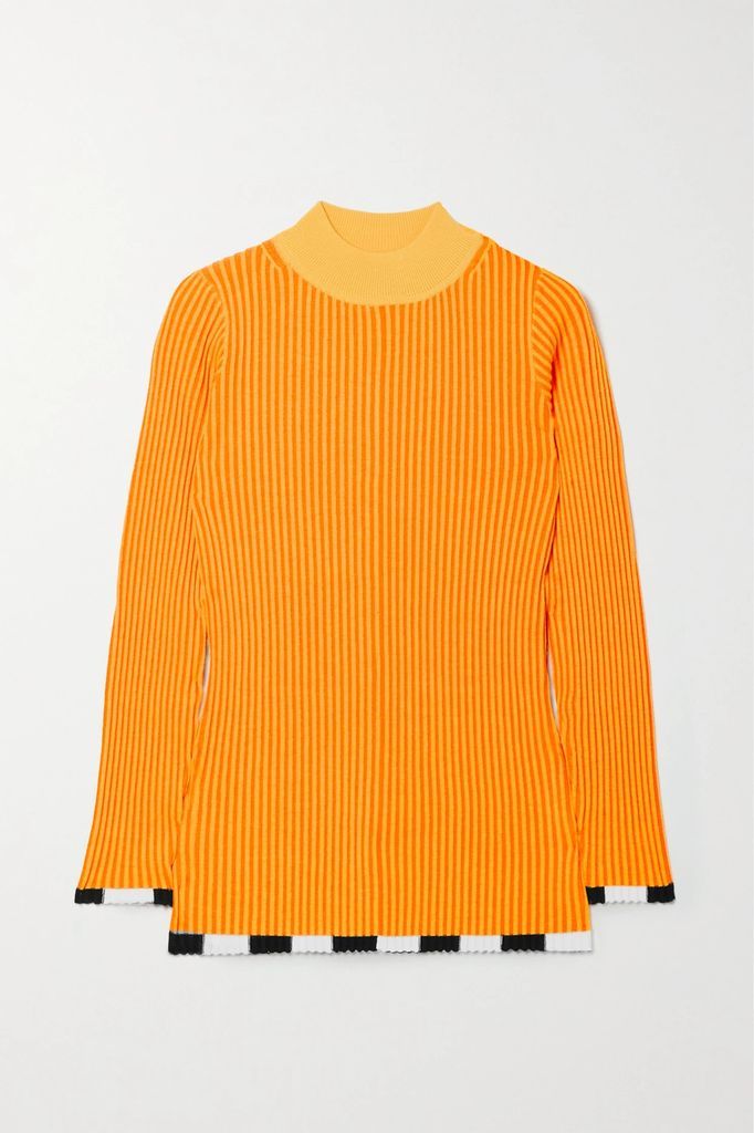 Color-block Ribbed Wool-blend Sweater - Orange