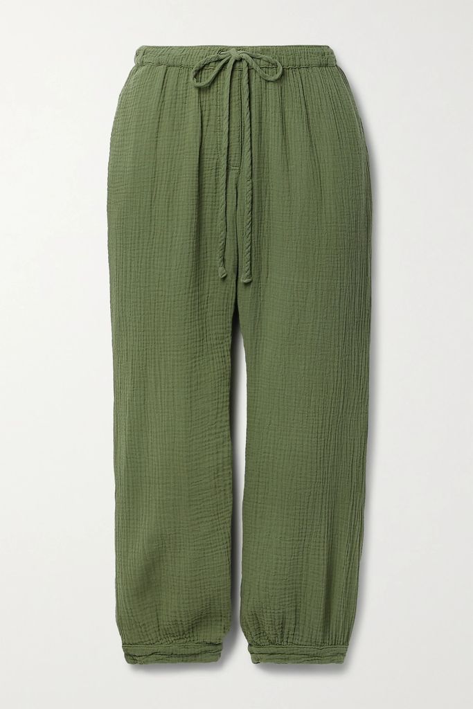Harper Cotton-gauze Track Pants - Army green