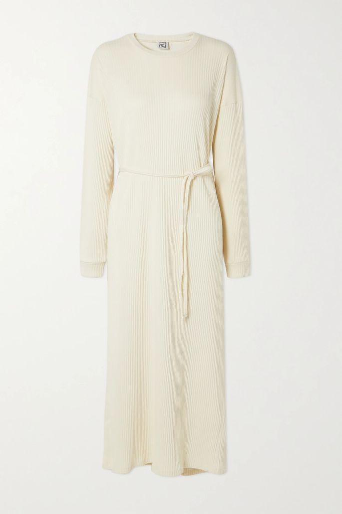 Shaw Ribbed Organic Cotton-fleece Dress - White