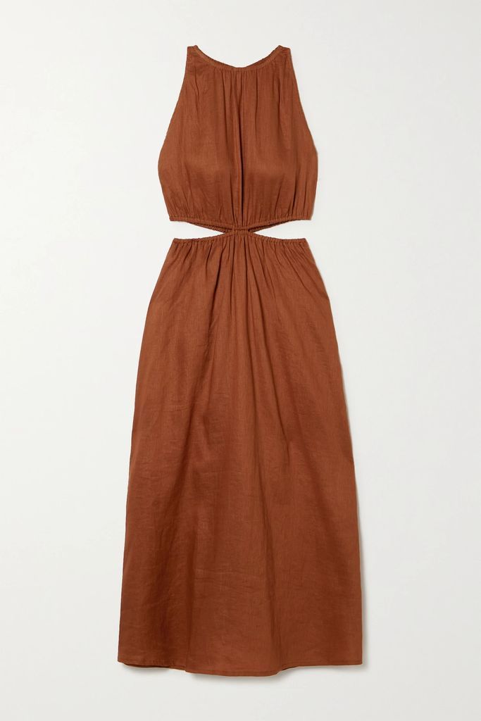 + Net Sustain Trapani Cutout Linen Midi Dress - Tan