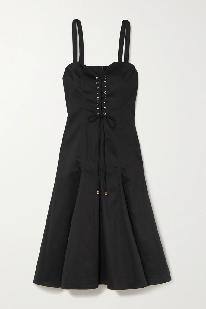 De Mayo Lace-up Cotton-blend Sateen Midi Dress - Black