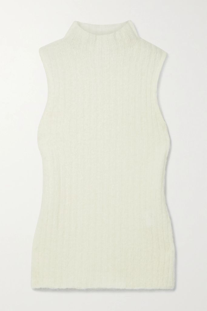 Miranda Ribbed-knit Turtleneck Tank - Ivory