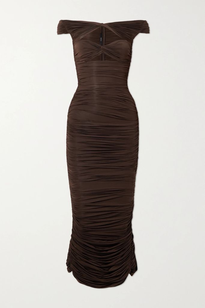 Knox Off-the-shoulder Cutout Stretch-jersey Midi Dress - Brown