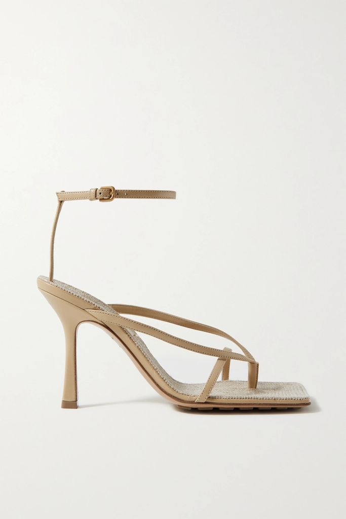 Leather And Raffia Sandals - Beige