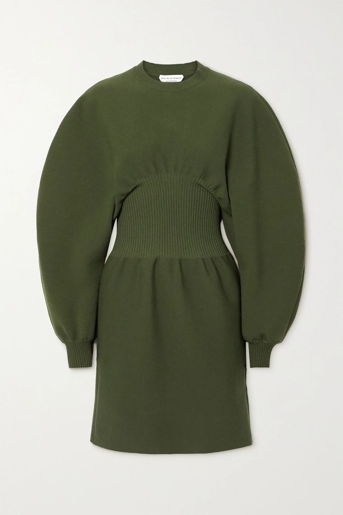 Ribbed Wool-blend Mini Dress - Green