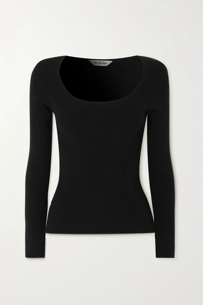 Ribbed Stretch Modal-blend Jersey Top - Black
