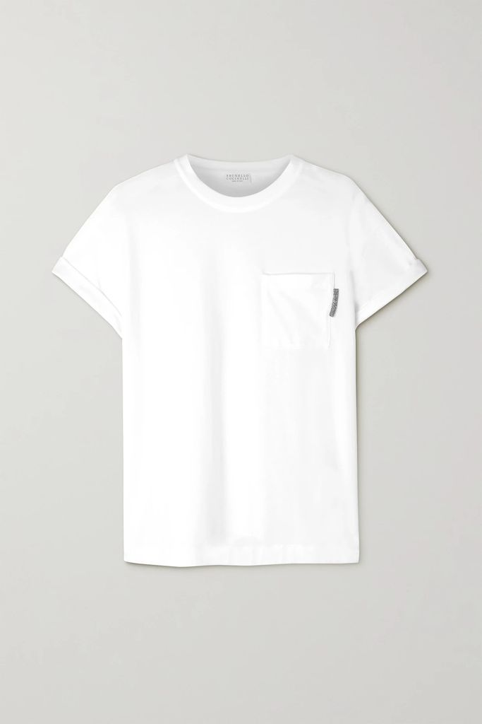 Bead-embellished Stretch-cotton Jersey T-shirt - White