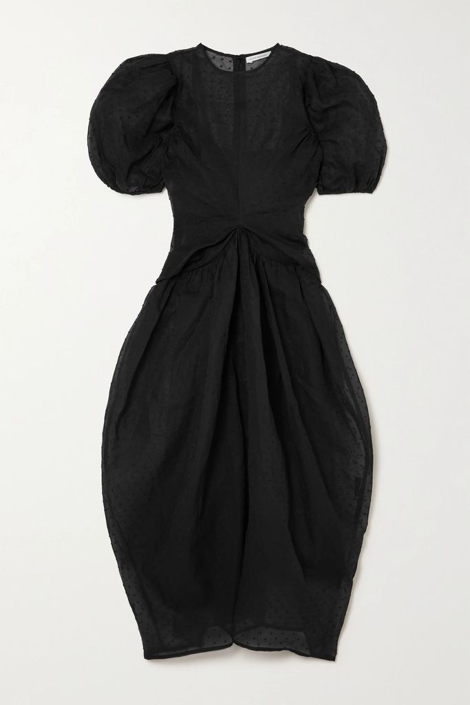 Juniper Twist-front Point D'esprit Cotton-tulle Midi Dress - Black