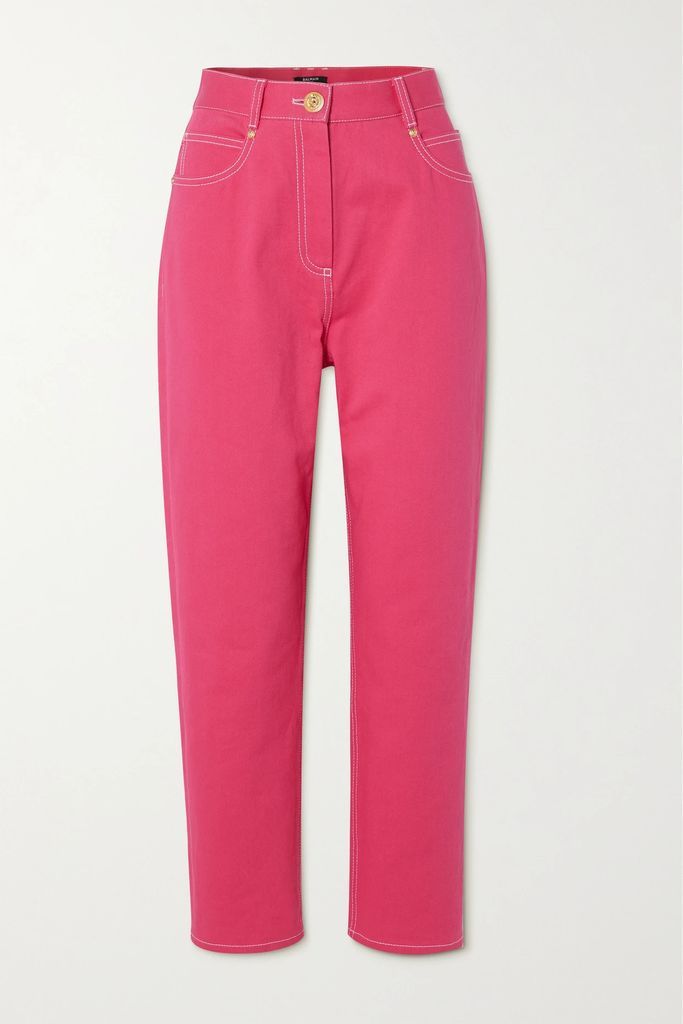 + Barbie Embroidered High-rise Tapered Jeans - Pink
