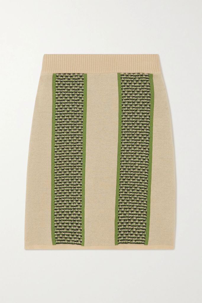 Jacquard-knit Merino Wool Mini Skirt - Beige
