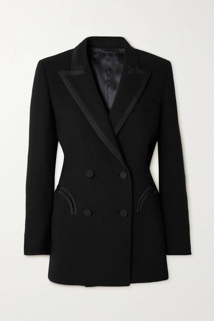 Resolute Everyday Double-breasted Silk-trimmed Wool-crepe Blazer - Black