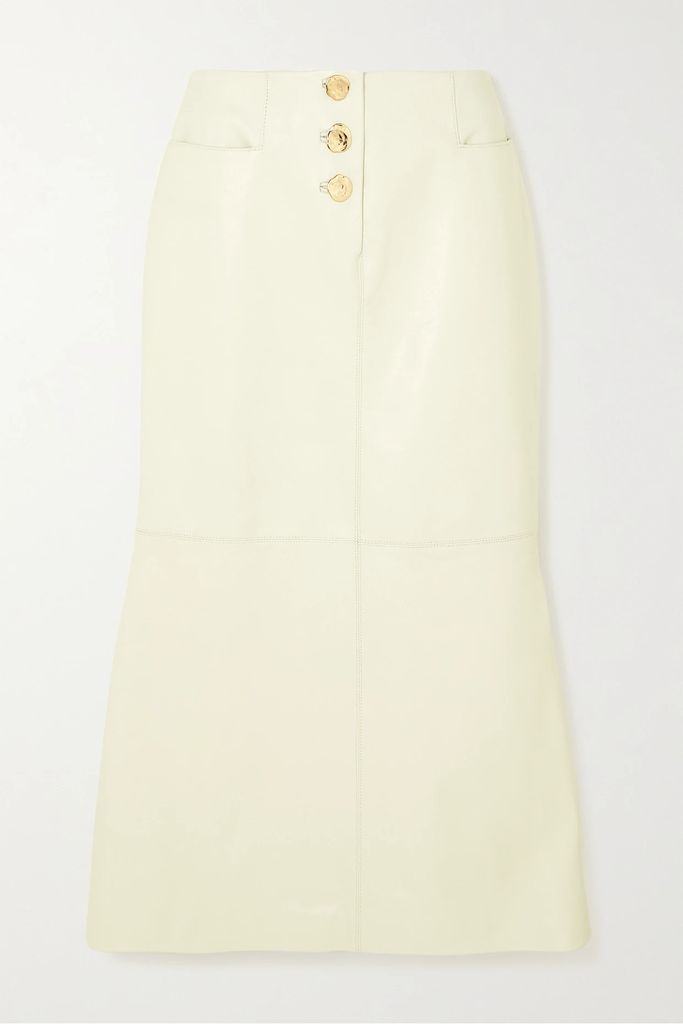 Noro Fluted Leather Midi Skirt - White