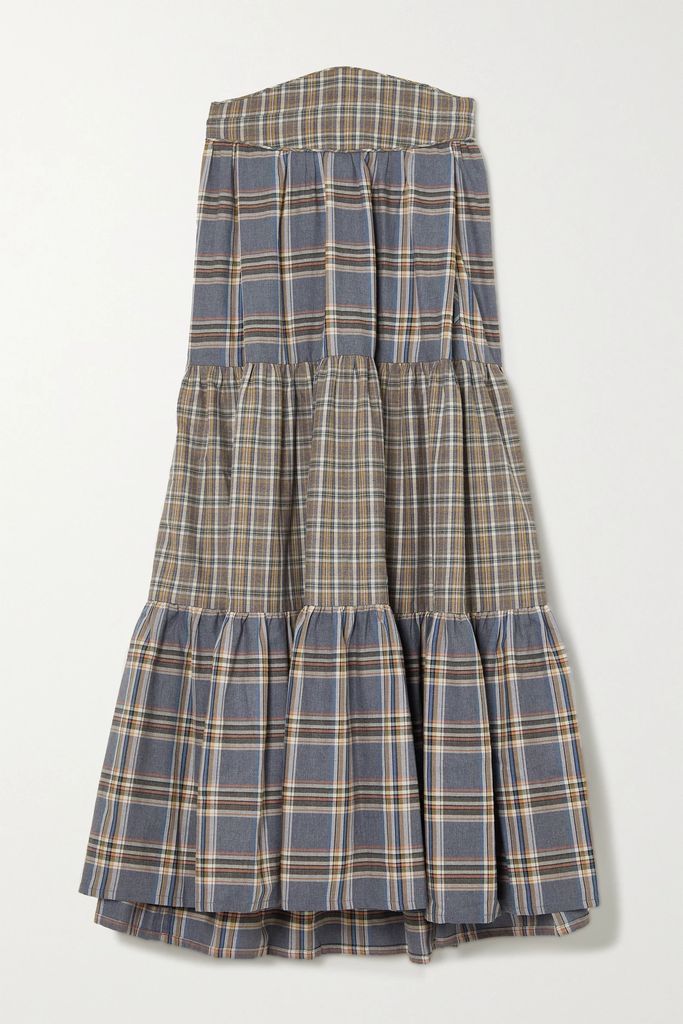Tati Tiered Checked Cotton-flannel Maxi Skirt - Blue