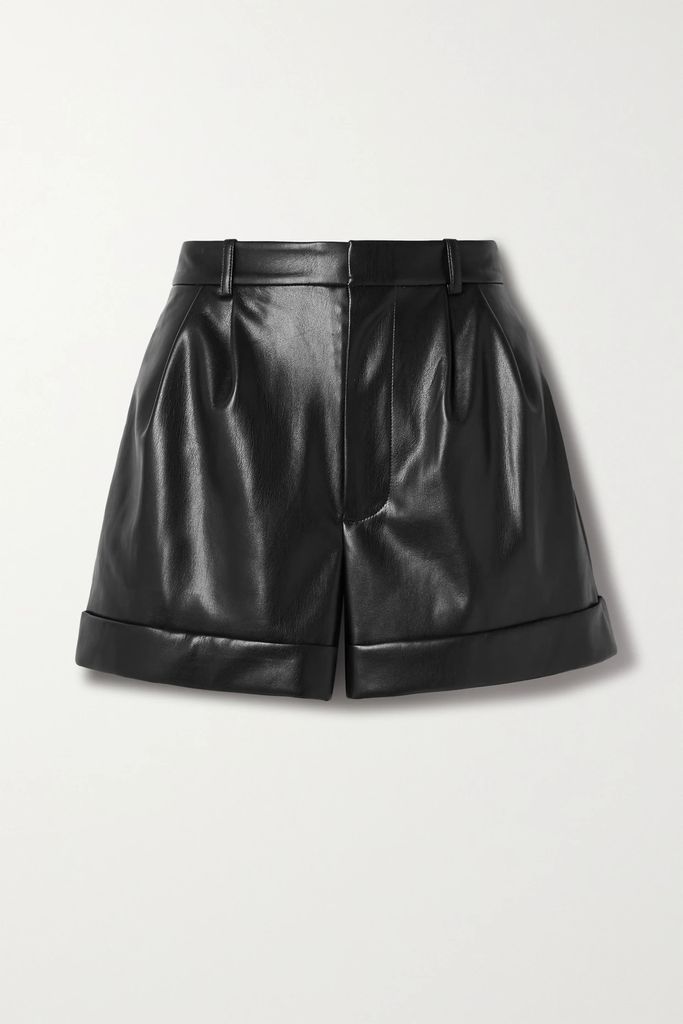 Conry Pleated Vegan Leather Shorts - Black