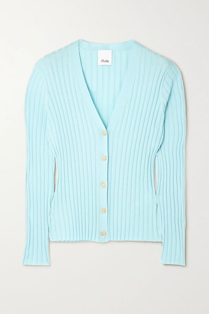 Ribbed Cotton And Silk-blend Cardigan - Light blue