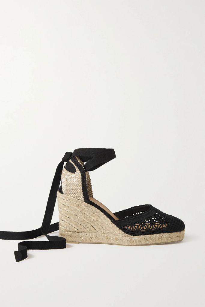 Casal 80 Guipure Lace And Canvas Wedge Espadrilles - Black