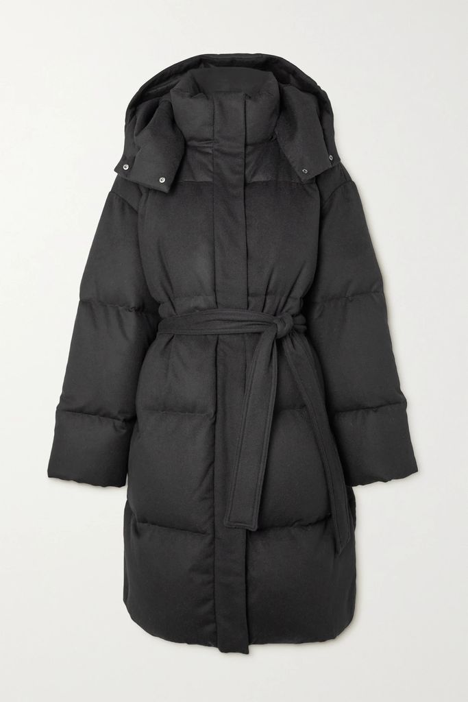 Celida Belted Hooded Quilted Wool, Tencel And Cashmere-blend Flannel Coat - Black