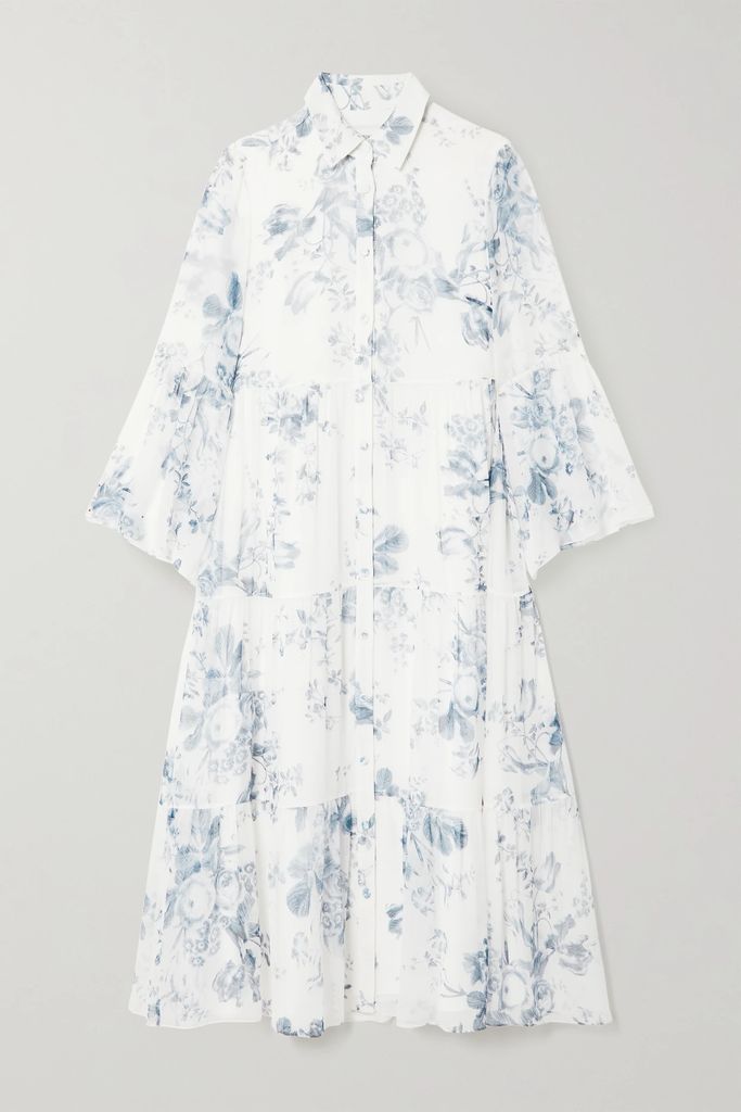 Isbel Floral-print Silk-voile Midi Dress - White