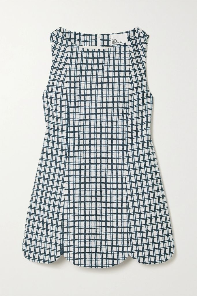 + Net Sustain Scalloped Checked Cotton-blend Bouclé-jacquard Mini Dress - Navy