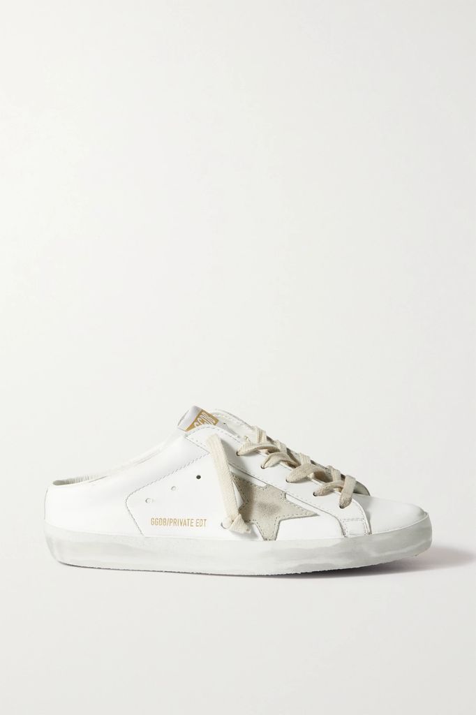 Superstar Distressed Suede-trimmed Leather Mules - White