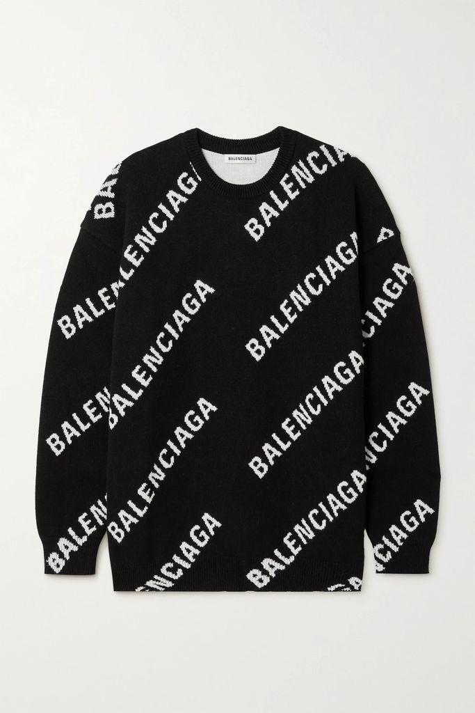 Oversized Intarsia Cotton-blend Sweater - Black