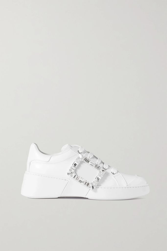 Viv Skate Crystal-embellished Rubber-trimmed Leather Sneakers - White