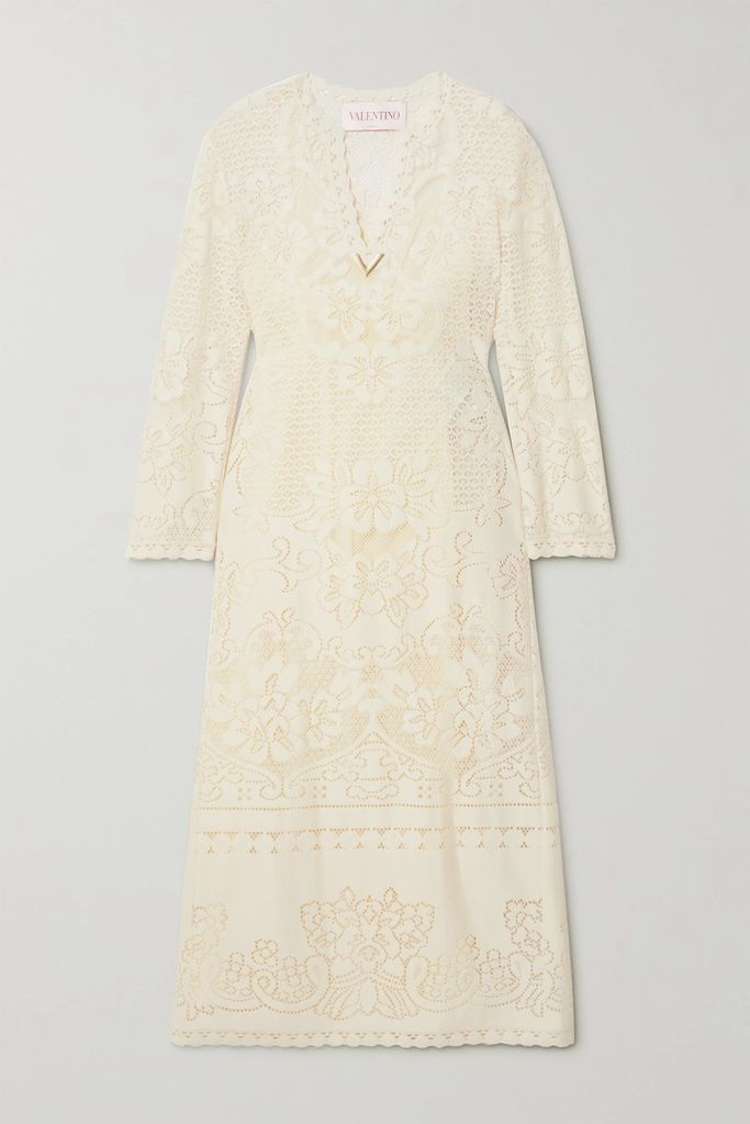 Embellished Crocheted Cotton-blend Maxi Dress - Cream