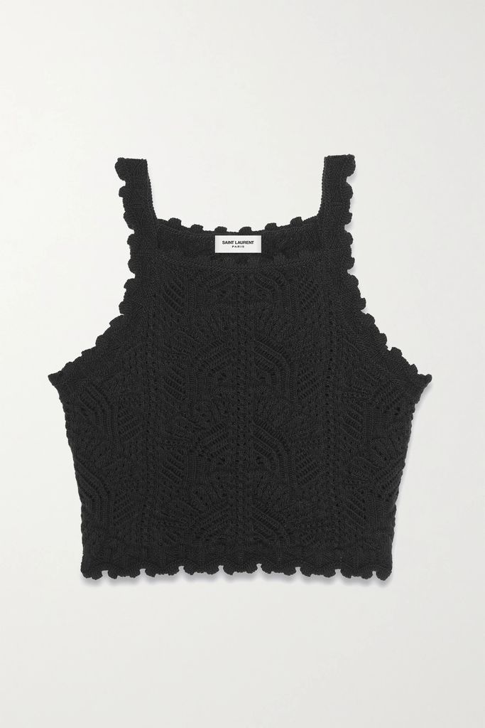 Cropped Crocheted Wool Top - Black