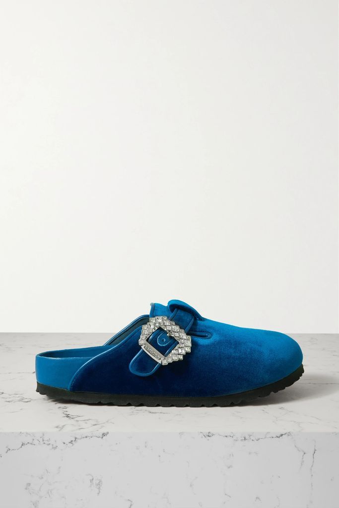 1774 - + Manolo Blahnik Boston Crystal-embellished Velvet Slippers - Blue