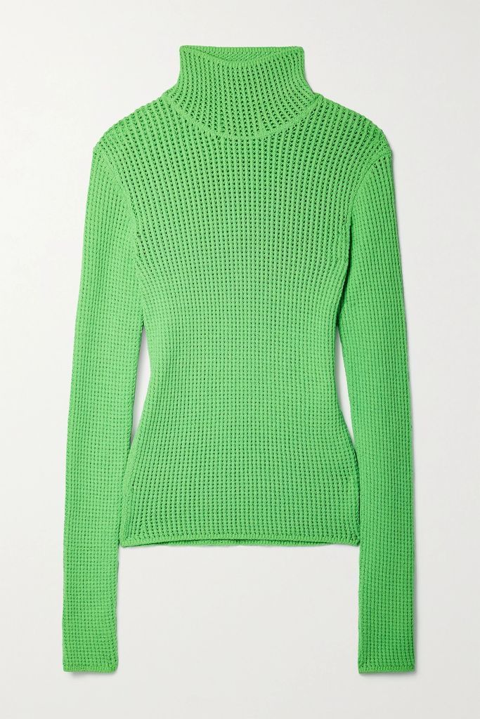 Senna Open-knit Cotton-blend Turtleneck Sweater - Green