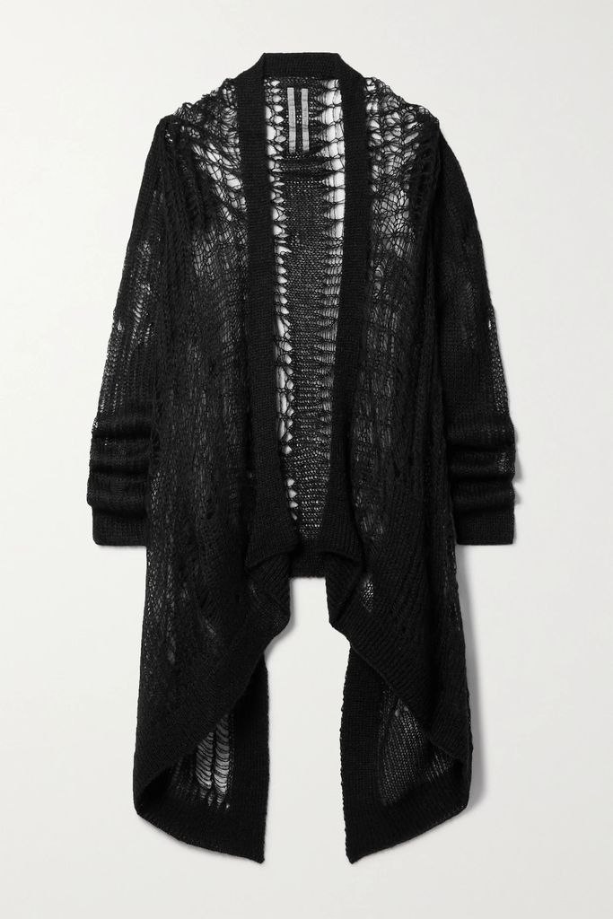 Asymmetric Open-knit Cardigan - Black